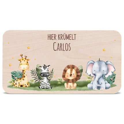 SEO. Frühstücksbrettchen mit Druck & Name im "Tiergruppe" Design - Tiergruppe Safari Linkreich