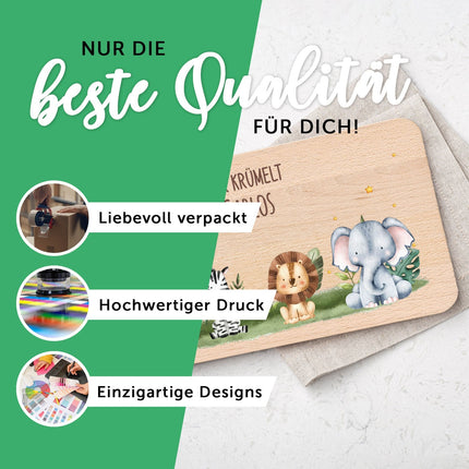 SEO. Frühstücksbrettchen mit Druck & Name im "Tiergruppe" Design - Tiergruppe Wald Linkreich