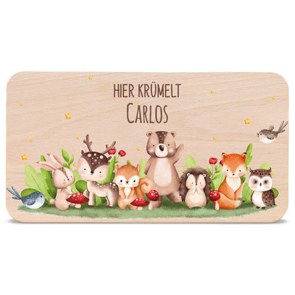 SEO. Frühstücksbrettchen mit Druck & Name im "Tiergruppe" Design - Tiergruppe Wald Linkreich