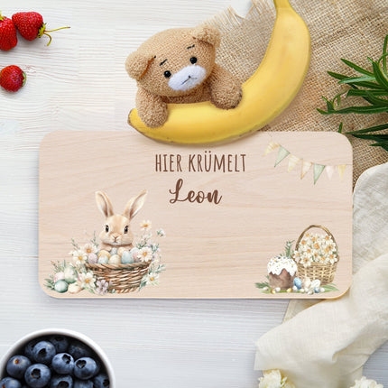 SEO. Frühstücksbrettchen mit Druck & Name zu Ostern - Küken Linkreich