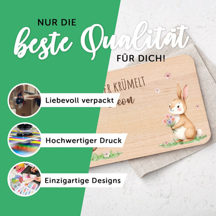 SEO. Frühstücksbrettchen mit Druck & Name zu Ostern - Küken Linkreich