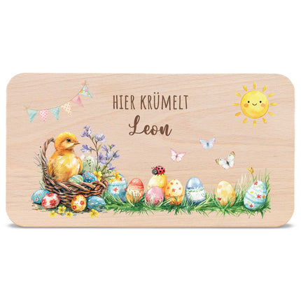 SEO. Frühstücksbrettchen mit Druck & Name zu Ostern - Küken Linkreich