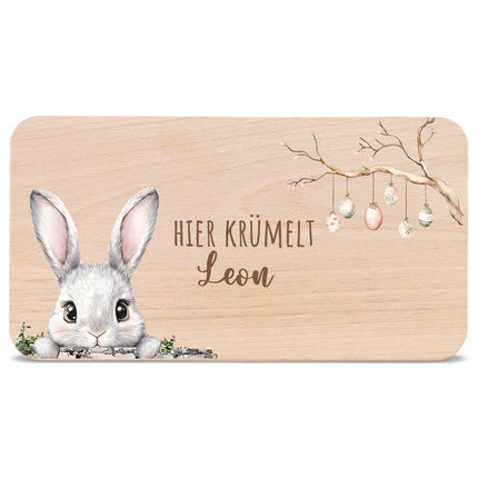 SEO. Frühstücksbrettchen mit Druck & Name zu Ostern - Gartenhase Linkreich