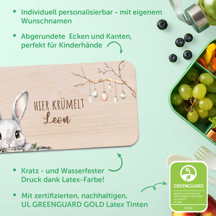 SEO. Frühstücksbrettchen mit Druck & Name zu Ostern - Küken Linkreich