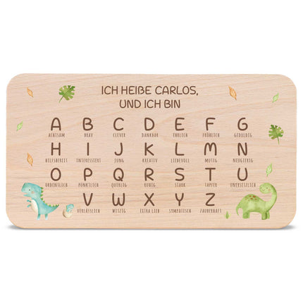 SEO. Frühstücksbrettchen mit Druckmotiv & Name - ABC Dinosaurier - Linkreich