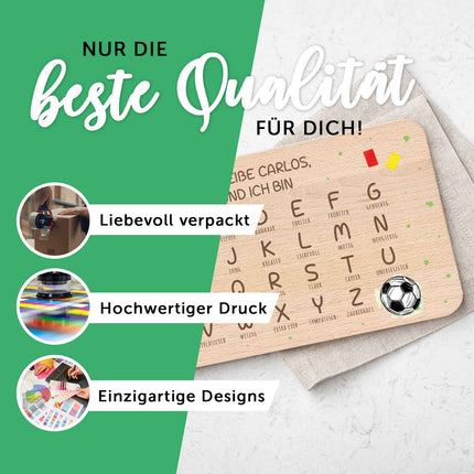 SEO. Frühstücksbrettchen mit Druckmotiv & Name - ABC Fußball - Linkreich