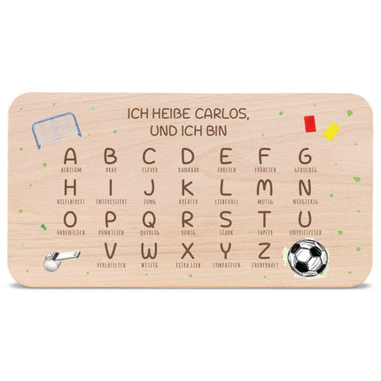 SEO. Frühstücksbrettchen mit Druckmotiv & Name - ABC Fußball - Linkreich
