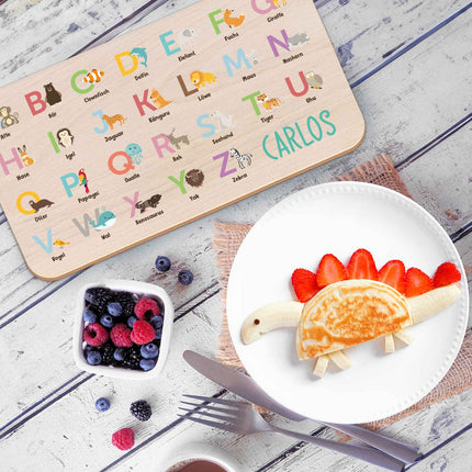 SEO. Frühstücksbrettchen mit Druckmotiv & Name - ABC Tiere - Linkreich
