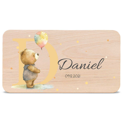 SEO. Frühstücksbrettchen mit Druckmotiv & Name - Initial - Bär Linkreich