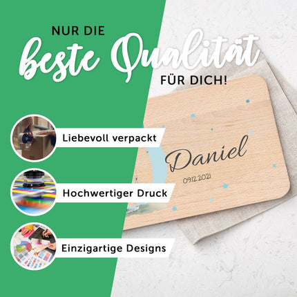 SEO. Frühstücksbrettchen mit Druckmotiv & Name - Initial - Schaf Linkreich