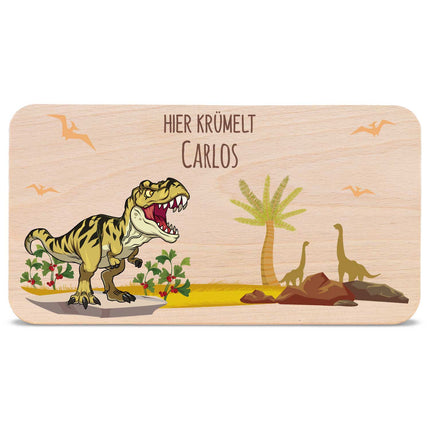 SEO. Frühstücksbrettchen mit Druckmotiv & Name - T - Rex Design - Gelb Linkreich
