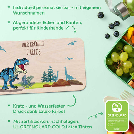 SEO. Frühstücksbrettchen mit Druckmotiv & Name - T - Rex Design - Rot Linkreich
