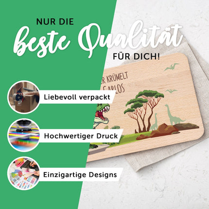 SEO. Frühstücksbrettchen mit Druckmotiv & Name - T - Rex Design - Rot Linkreich