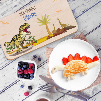 SEO. Frühstücksbrettchen mit Druckmotiv & Name - T - Rex Design - Rot Linkreich