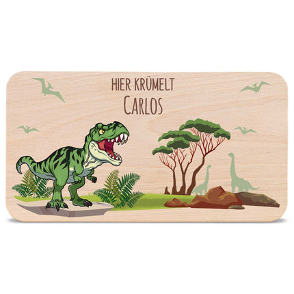 SEO. Frühstücksbrettchen mit Druckmotiv & Name - T - Rex Design - Grün Linkreich