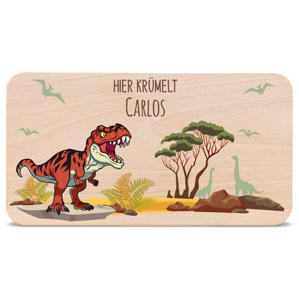 SEO. Frühstücksbrettchen mit Druckmotiv & Name - T - Rex Design - Rot Linkreich