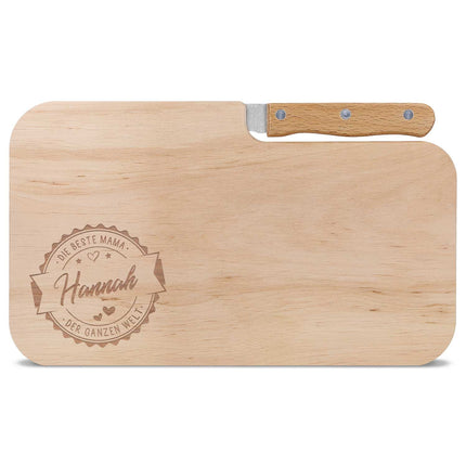 SEO. Frühstücksbrettchen mit Gravur - Inklusive Messer - Beste Mama Logo mit Name - Linkreich