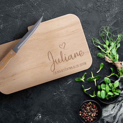 SEO. Frühstücksbrettchen mit Gravur - Inklusive Messer - Beste Mama mit Name - Linkreich