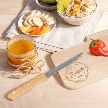 SEO. Frühstücksbrettchen mit Gravur - Inklusive Messer - Bester Papa Logo mit Name - Linkreich