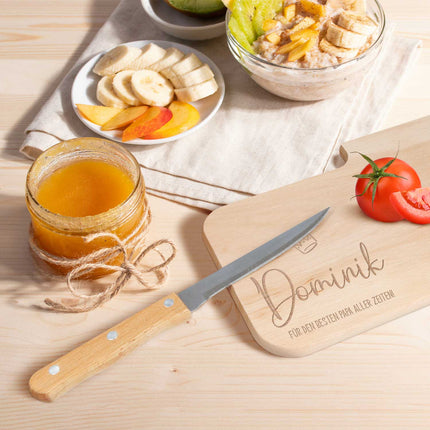 SEO. Frühstücksbrettchen mit Gravur - Inklusive Messer - Bester Papa mit Name - Linkreich