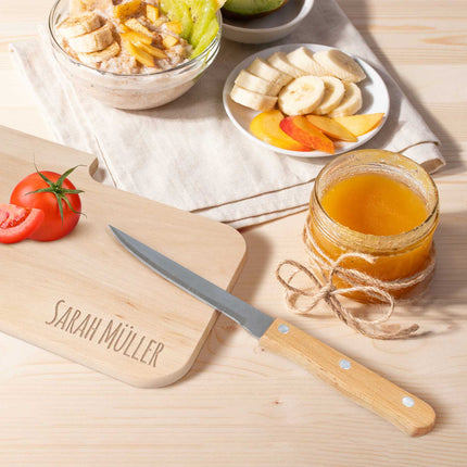 SEO. Frühstücksbrettchen mit Gravur - Inklusive Messer - Personalisiert mit Namen - Linkreich