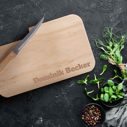 SEO. Frühstücksbrettchen mit Gravur - Inklusive Messer - Personalisiert mit Namen - Linkreich