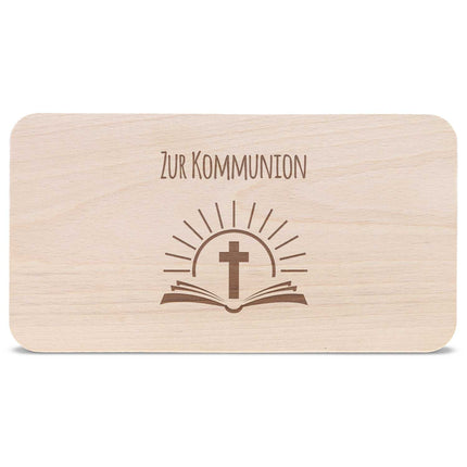 SEO. Frühstücksbrettchen mit Gravur "Kommunion Bibel" - Linkreich