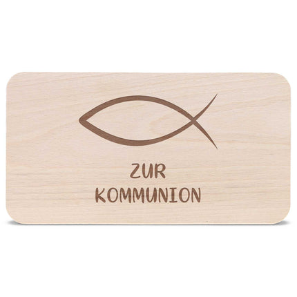 SEO. Frühstücksbrettchen mit Gravur "Kommunion Fisch" - Linkreich
