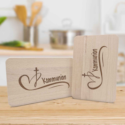 SEO. Frühstücksbrettchen mit Gravur "Kommunion Herz" - Linkreich
