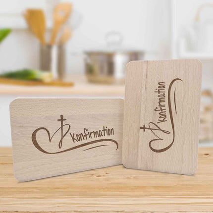 SEO. Frühstücksbrettchen mit Gravur "Konfirmation Herz" - Linkreich