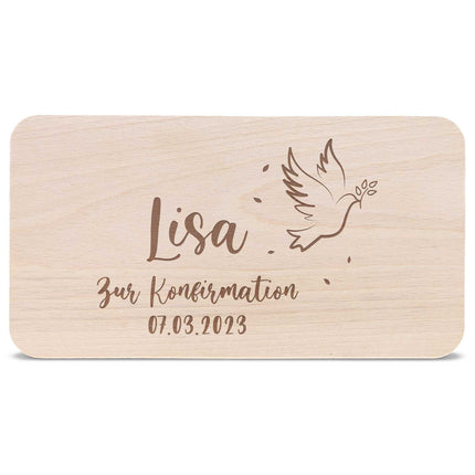 SEO. Frühstücksbrettchen mit Gravur "Konfirmation / Kommunion Vogel" - Linkreich