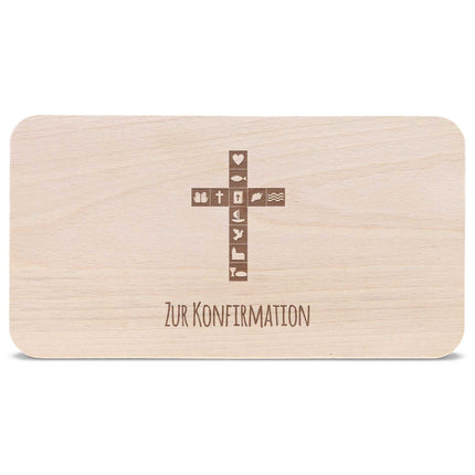 SEO. Frühstücksbrettchen mit Gravur "Konfirmation Kreuz" - Linkreich