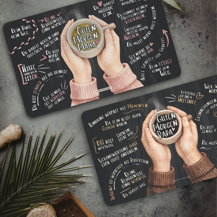 SEO. Frühstücksbrettchen Set für neue Eltern zur Geburt "Guten Morgen Mama und Papa“ - Linkreich