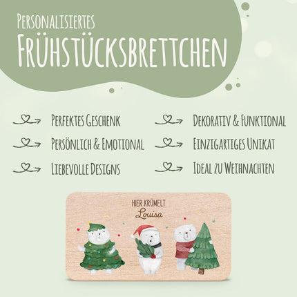SEO. Frühstücksbrettchen zu Weihnachten - Eisbären - personalisiert mit Name - Linkreich