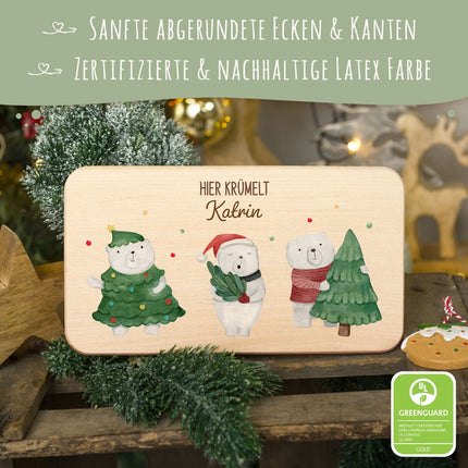 SEO. Frühstücksbrettchen zu Weihnachten - Eisbären - personalisiert mit Name - Linkreich