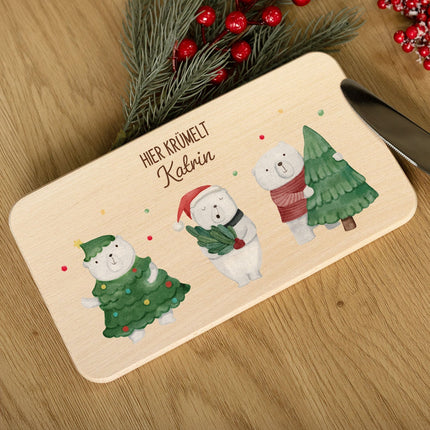 SEO. Frühstücksbrettchen zu Weihnachten - Eisbären - personalisiert mit Name - Linkreich