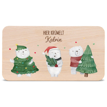 SEO. Frühstücksbrettchen zu Weihnachten - Eisbären - personalisiert mit Name - Linkreich