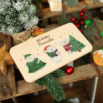 SEO. Frühstücksbrettchen zu Weihnachten - Eisbären - personalisiert mit Name - Linkreich