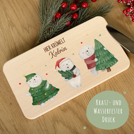 SEO. Frühstücksbrettchen zu Weihnachten - Eisbären - personalisiert mit Name - Linkreich
