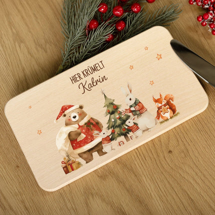 SEO. Frühstücksbrettchen zu Weihnachten - Pullovertiere - personalisiert mit Name - Linkreich