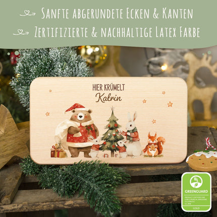 SEO. Frühstücksbrettchen zu Weihnachten - Pullovertiere - personalisiert mit Name - Linkreich