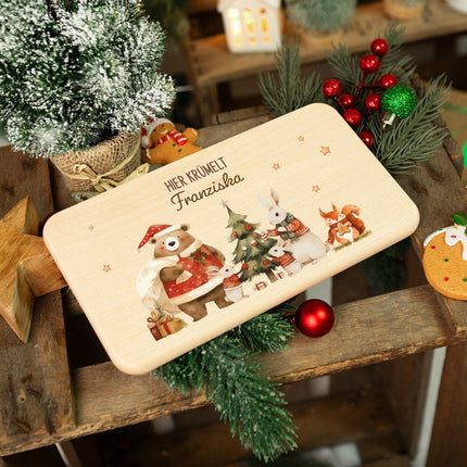SEO. Frühstücksbrettchen zu Weihnachten - Pullovertiere - personalisiert mit Name - Linkreich