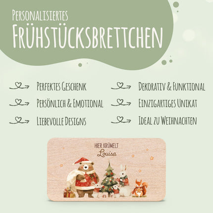 SEO. Frühstücksbrettchen zu Weihnachten - Pullovertiere - personalisiert mit Name - Linkreich