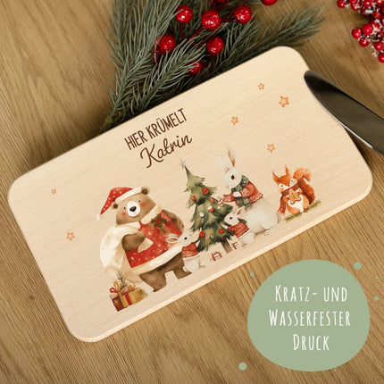 SEO. Frühstücksbrettchen zu Weihnachten - Pullovertiere - personalisiert mit Name - Linkreich