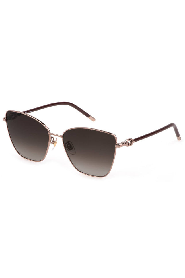 FURLA Damen Sonnenbrille – Silberner Metallrahmen mit braunen Gläsern | Quadratische Form
