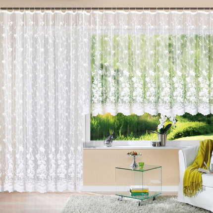 SEO. Gardine Store Jacquard Koblenz Kräuselband Universalband Weiß Blumenmuster Transparent Raschel-Gewebe Vorhang Wohnzimmer 13146 - HxB 145x450 cm Linkreich