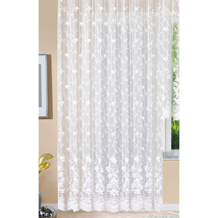 SEO. Gardine Store Jacquard Koblenz Kräuselband Universalband Weiß Blumenmuster Transparent Raschel-Gewebe Vorhang Wohnzimmer 13146 - HxB 245x450 cm Linkreich
