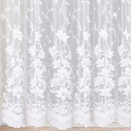 SEO. Gardine Store Jacquard Koblenz Kräuselband Universalband Weiß Blumenmuster Transparent Raschel-Gewebe Vorhang Wohnzimmer 13146 - HxB 145x450 cm Linkreich