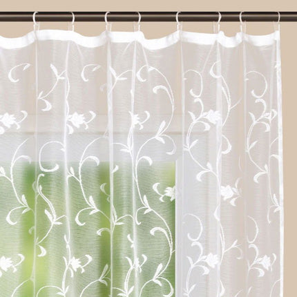 SEO. Gardine Store Jacquard Koblenz Kräuselband Universalband Weiß Blumenmuster Transparent Raschel-Gewebe Vorhang Wohnzimmer 13146 - HxB 145x450 cm Linkreich