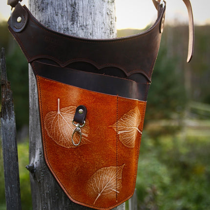 SEO. Garten - Werkzeuggürtel aus Leder – limitierte Herbstedition mit Blätterdruck | handgefärbt & individuell - Ahorn Linkreich